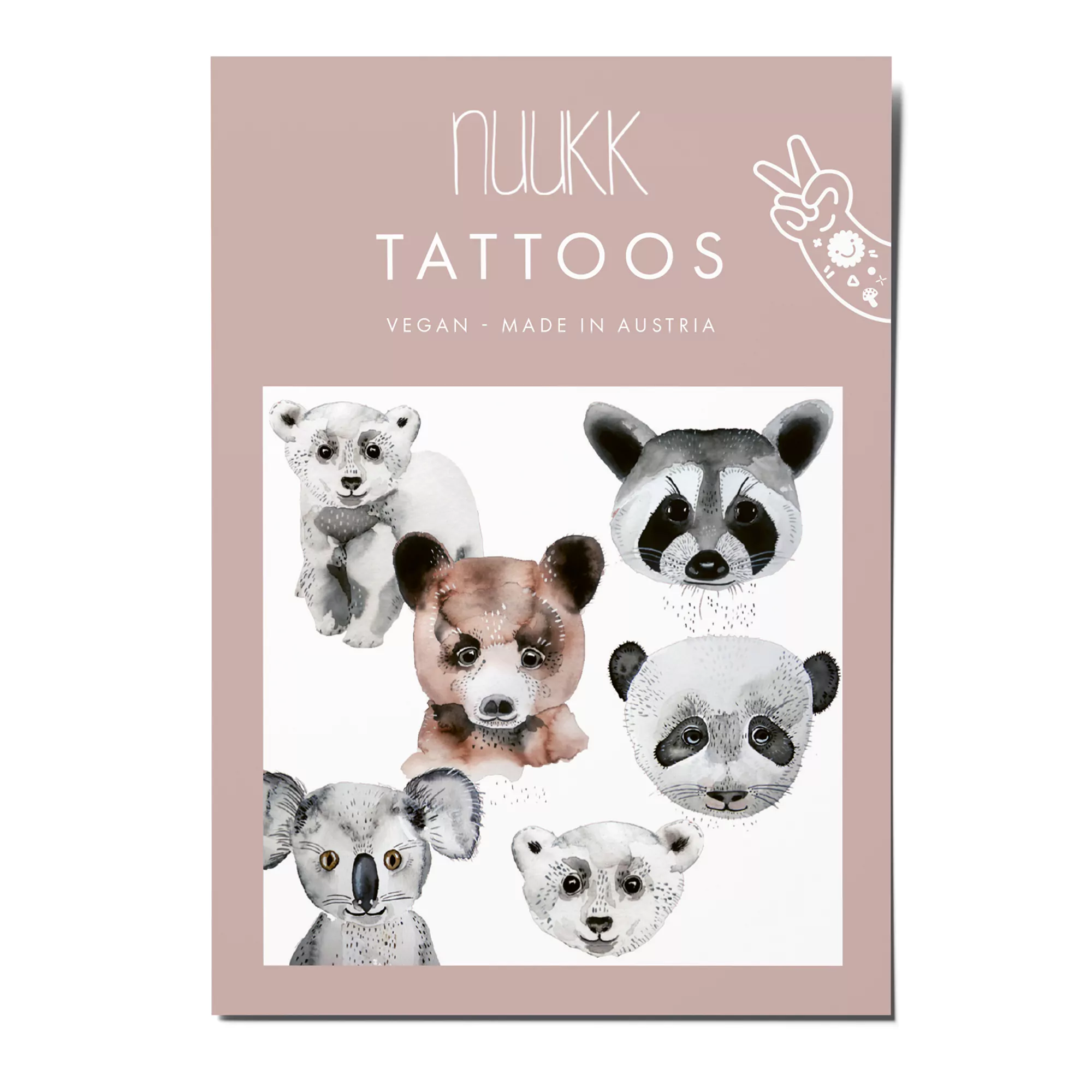nuukk vegane Kindertattoos “Bären” nuukk nachhaltige Kindertattoos “Bären” mit Braunbär, Panda, Eisbär und Koala. Tattoos Bären