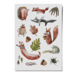 nuukk nachhaltige Kindertattoos “Herbstwald” mit Illustrationen von Halfbird. Aquarellzeichnungen mit Waldtieren, wie Igel, Fuchs, Dachs, Eichhörnchen und Käfern.