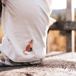Buegelbild Fuchs auf weißem T-Shirt. Bügelmotive von nuukk, Interview mit Lenja von Little Piep