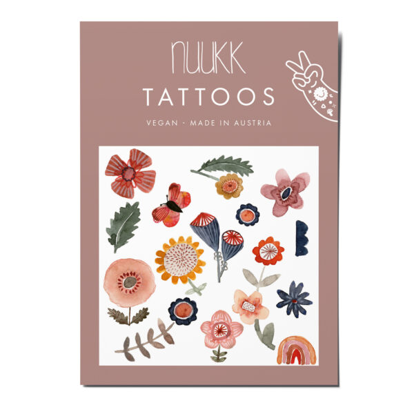 nuukk Bio Kindertattoos / Tattoos, vegan, Motive: Blumen. Illustration: Halfbird