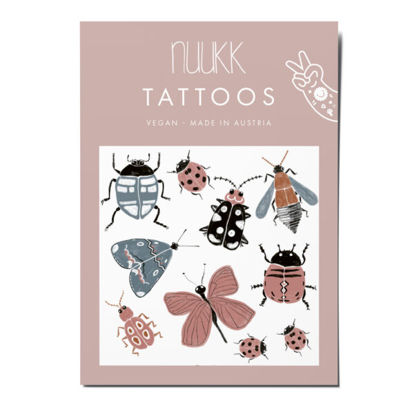 nuukk Bio Kindertattoos / Tattoos, vegan, Motive: Käfer, Marienkäfer, Schmetterling, Insekten