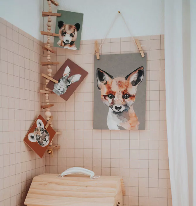 Aquarell-Tiere: Postkarten und Poster von nuukk mit Fuchs, Löwe, Hase und Bär
