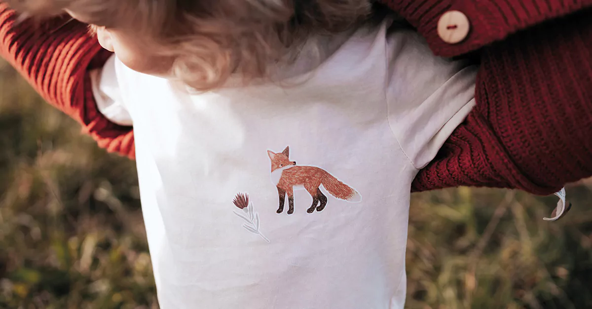 Bügelbild Fuchs von nuukk auf weißem T-Shirt, Bügelbilder mit Tiermotiven