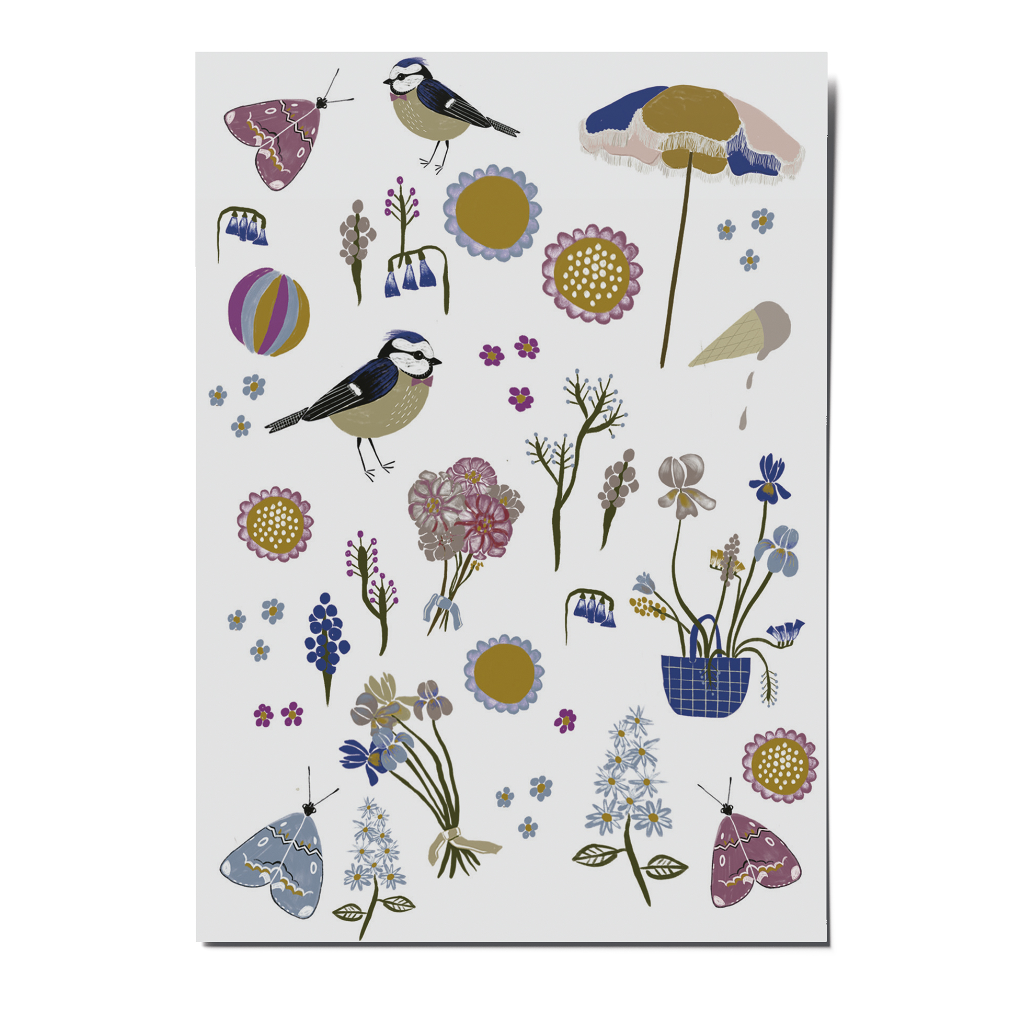nuukk nachhaltige Kindertattoos “Sommerblumen”: eine illustrierte Blumenwiese mit Schmetterlingen, Sonnenblumen.