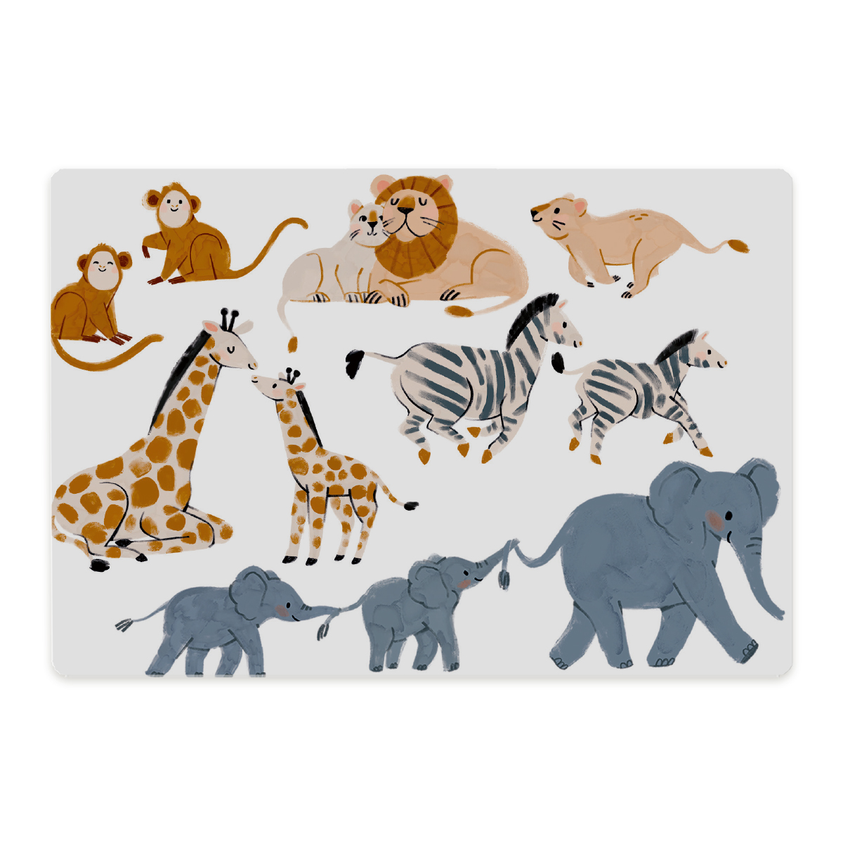 nuukk, Frühstücksbrettchen für Kinder, Schneidebrett, spülmaschinenfest, Motive: Elefant, Zebra, Giraffe, Affe, Löwe, Safari, Zootiere