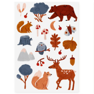 nuukk Postkarte aus Holzschliffpappe Waldtiere mit Bär Reh Fuchs Eichhörnchen und Eule