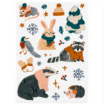 nuukk Holzschliffpappe Postkarte Dachs Maus Schneehase Waschbär Igel Weihnachtspostkarte