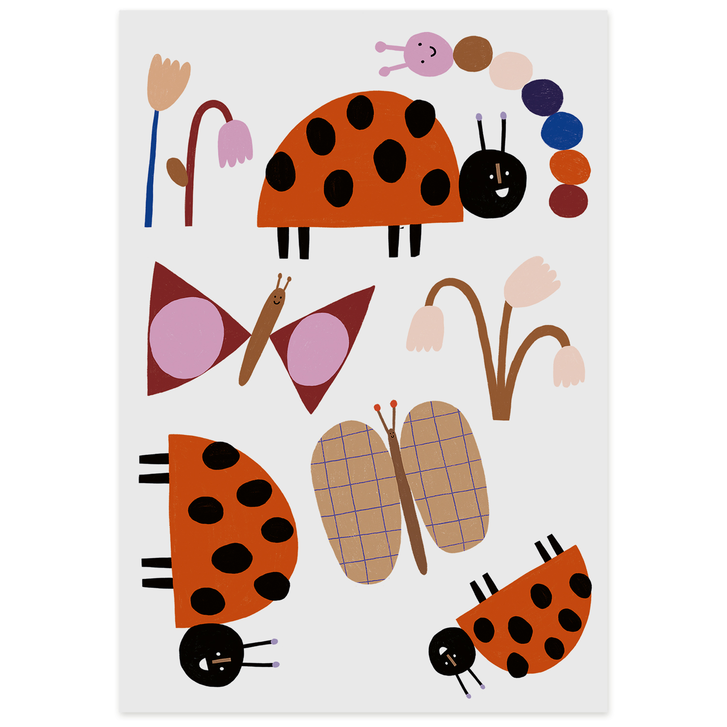 Buegelbilder Ladybird von nuukk, Motive: Marienkaefer, Schmetterlinge, Raupe, Blumen