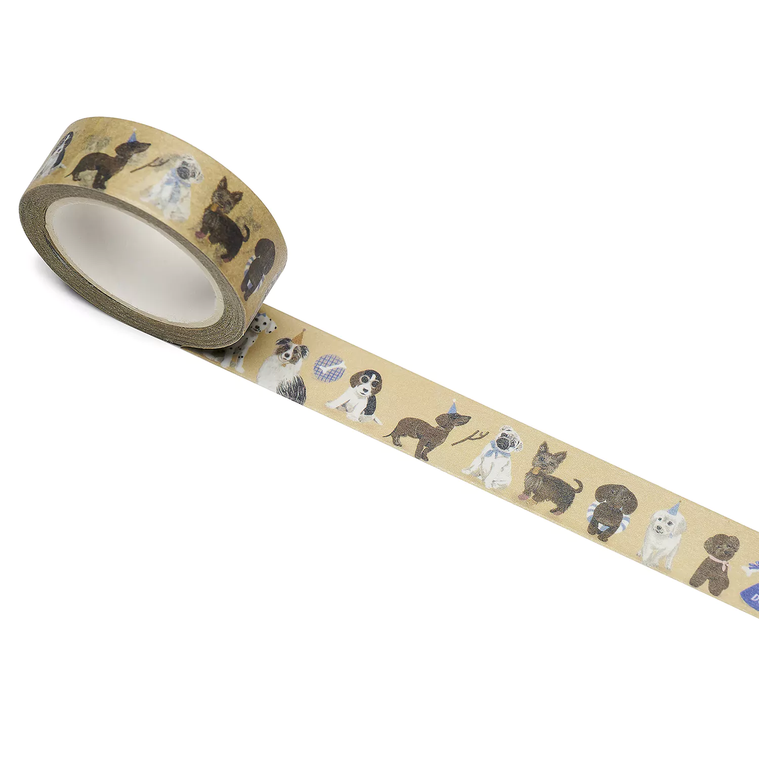 Washi Tape / Klebeband / Masking Tape von nuukk "Hunde", Motive: Dackel, Pudel, Dalmatiner, Labrador. Farbe: gelb, braun