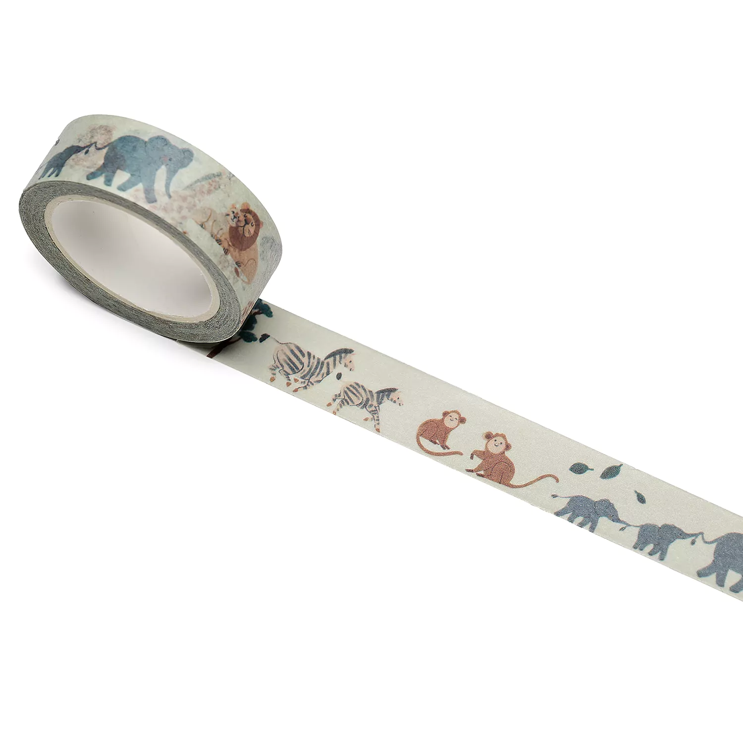 Washi Tape / Klebeband / Masking Tape von nuukk "Safari", Motive: Affe, Zebra, Elefant. Farbe: grau, braun