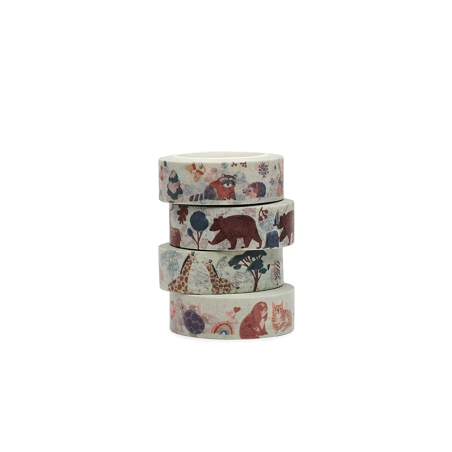 Washi-elena-comte-stapel-nuukk-web Washi Tape/ Klebeband von nuukk, Stapel, Motive: Bär, Waschbär, Giraffe, Hund