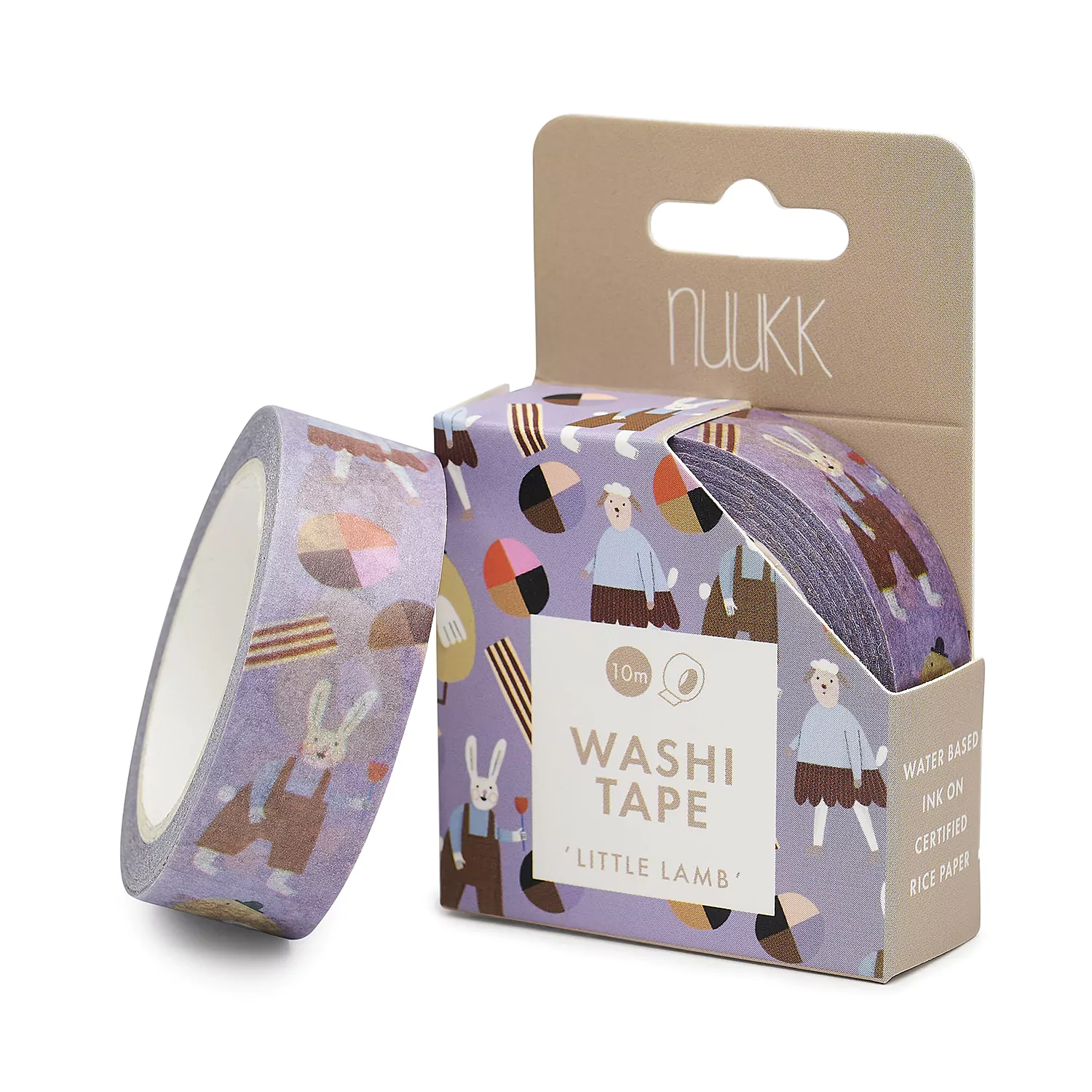 Washi Tape / Klebeband / Masking Tape von nuukk "Ostern", Motive: Lamm, Osterhase, Küken. Farbe: lila