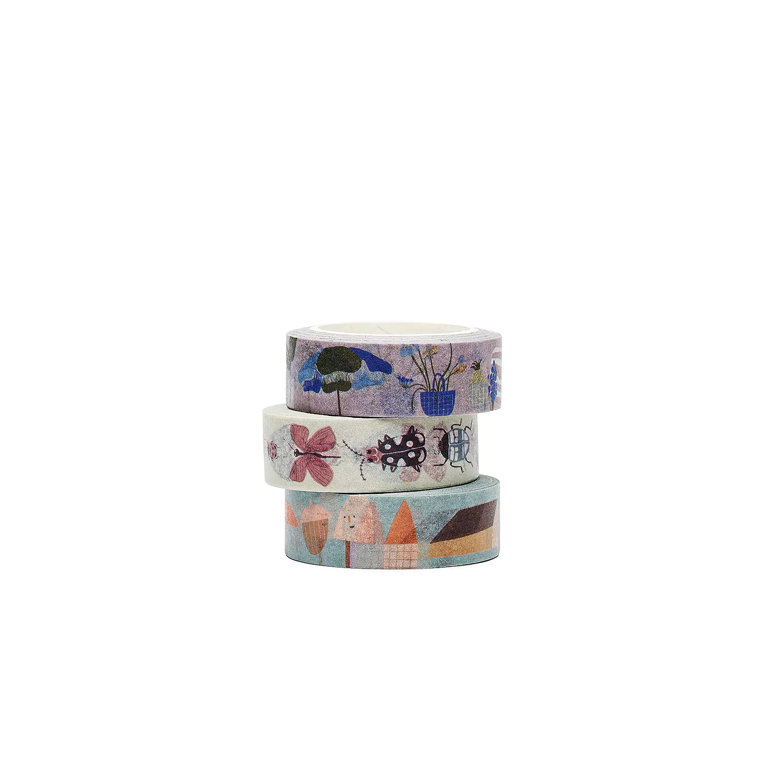 Bunte Washi Tape Motive mit Käfer, Pilze, Haus