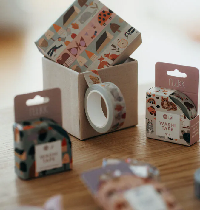 Washi Tape und Maskingtape mit haustieren wie Katze, Goldfisch, Wellensittich