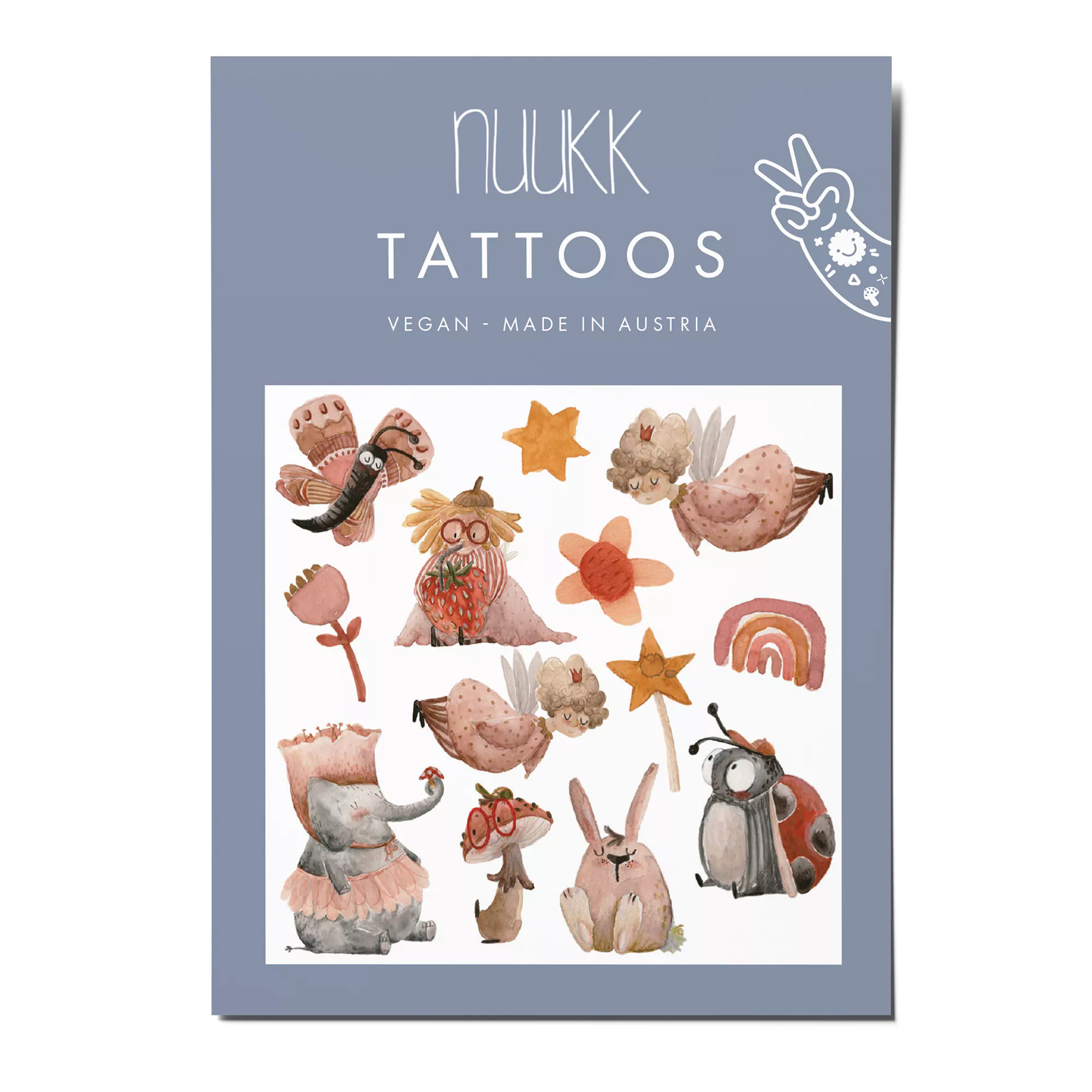 nuukk nachhaltige Kindertattoos “Zirkus”: mit niedlichen Illustrationen von Halfbird, wie Fee, Marienkäfer, Schmetterling und Elefant