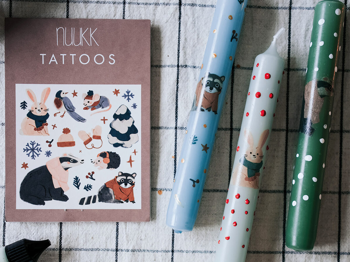 nuukk Kindertattoos mit Weihnachtsmotiven zum Verzieren von Kerzen