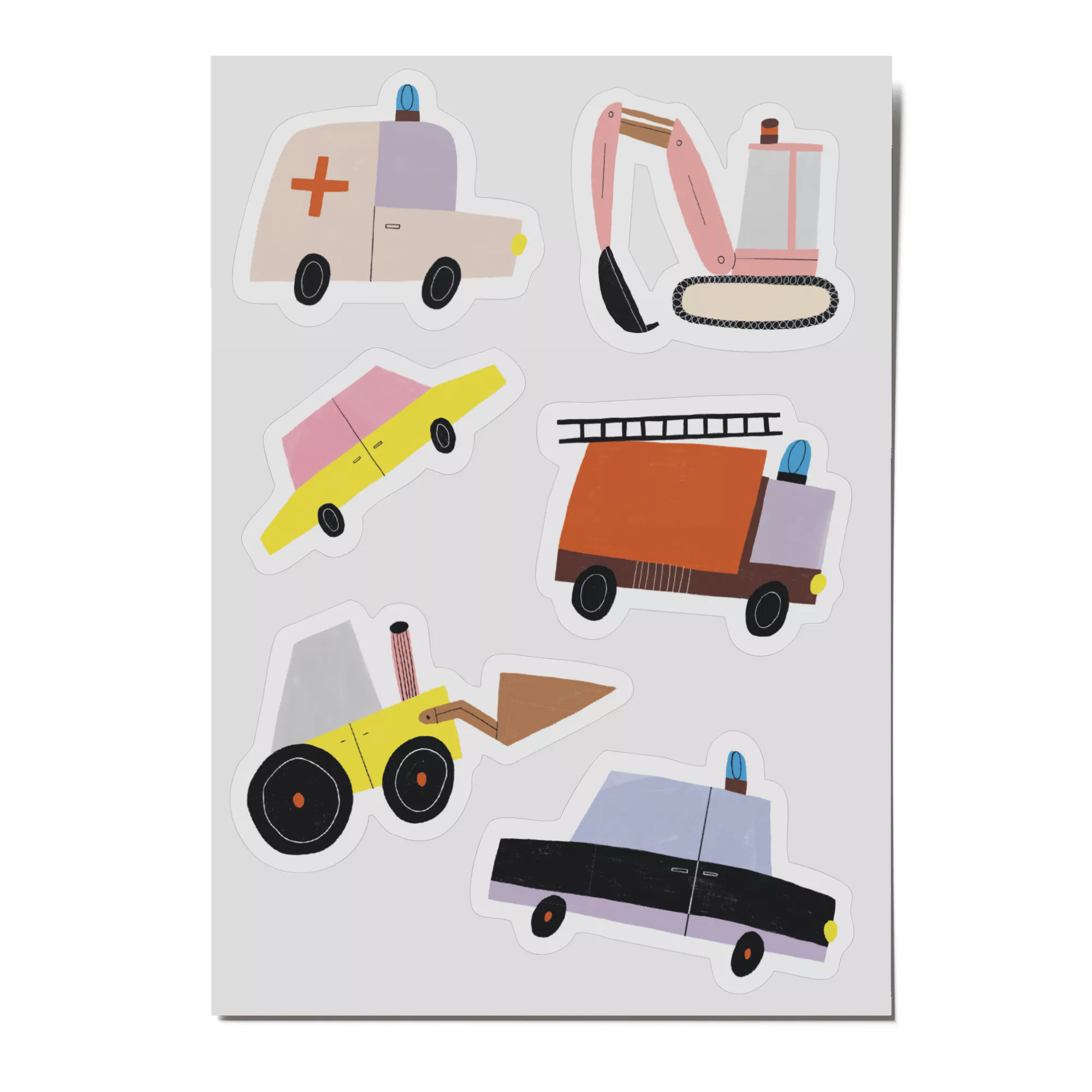 Brumm Reflexsticker von nuukk, reflektieren im Dunkeln für mehr Sicherheit im Straßenverkehr. Motive: Fahrzeuge, Feuerwehr, Polizei, Auto, Kipper, Raupenbagger, Krankenwagen