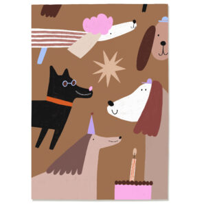 Postkarte „Geburtstag Hunde“ aus Holzschliffpappe mit Illustration von Anna Katharina Jansen. Geburtstagskarte