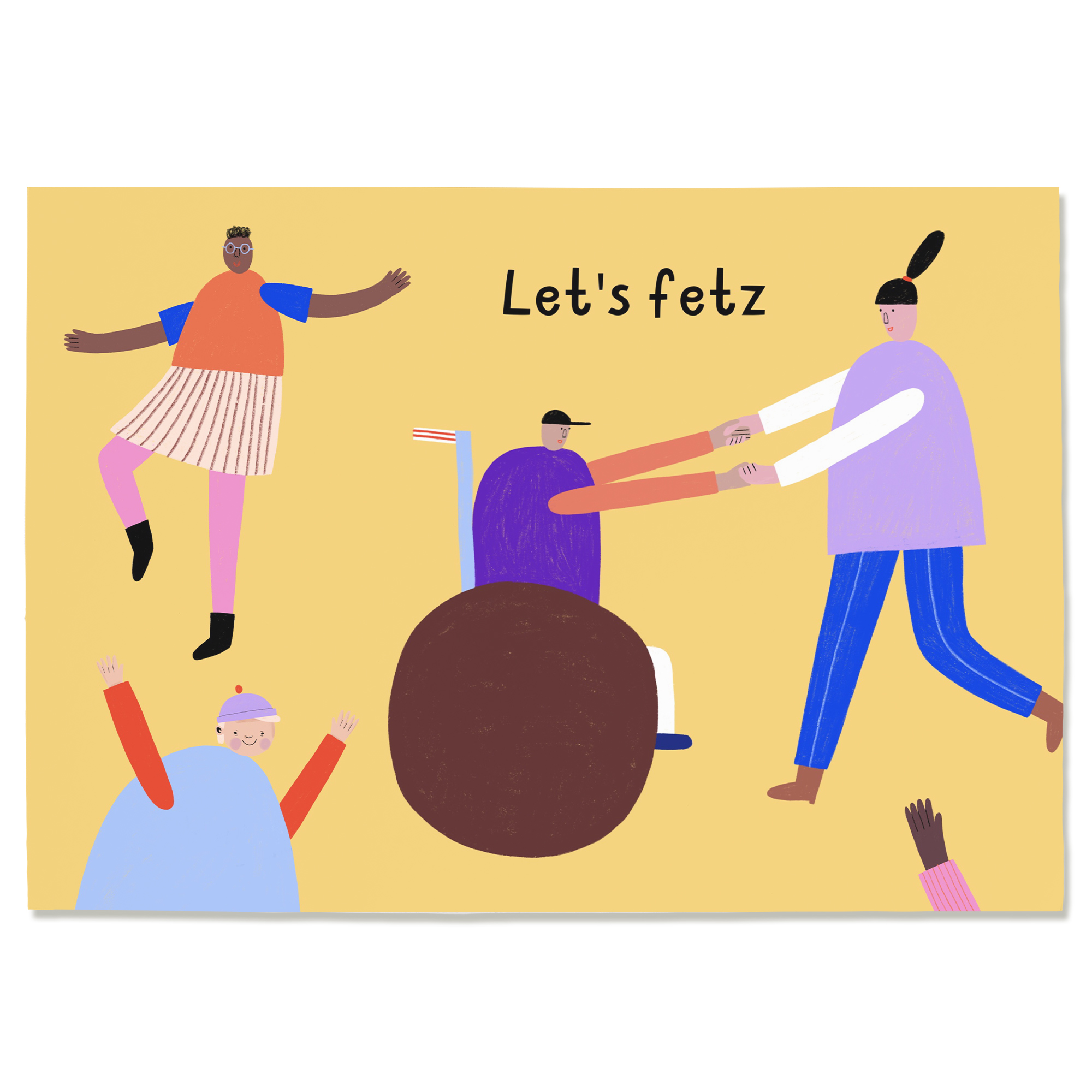 Postkarte „Let’s Fetz“ aus Holzschliffpappe mit Illustration von Anna Katharina Jansen. Geburtstagskarte