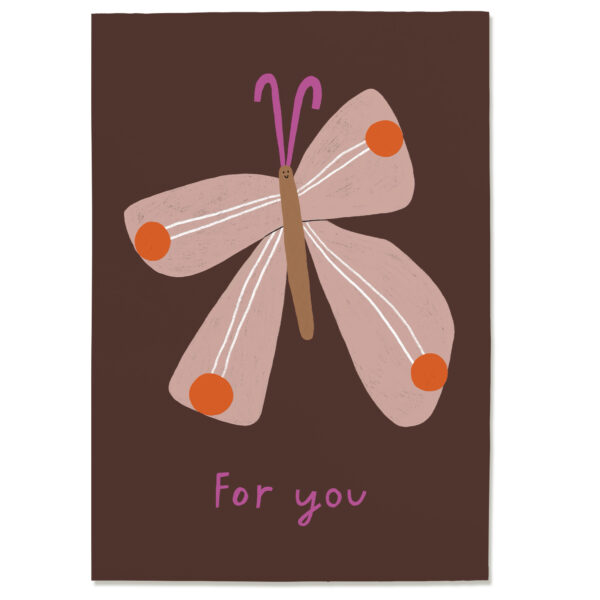 Postkarte „For You – Schmetterling“ aus Holzschliffpappe mit Illustration von Anna Katharina Jansen. Karte zum Geburtstag, oder zum Danke-sagen.