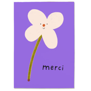 Postkarte „Merci“ aus Holzschliffpappe mit Illustration von Anna Katharina Jansen. Danksagungskarte