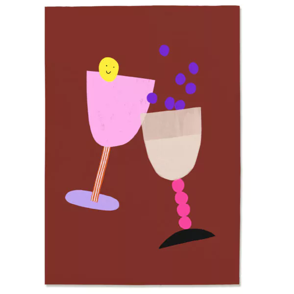 Postkarte „Prost“ aus Holzschliffpappe mit Illustration von Anna Katharina Jansen. Glückwunschkarte