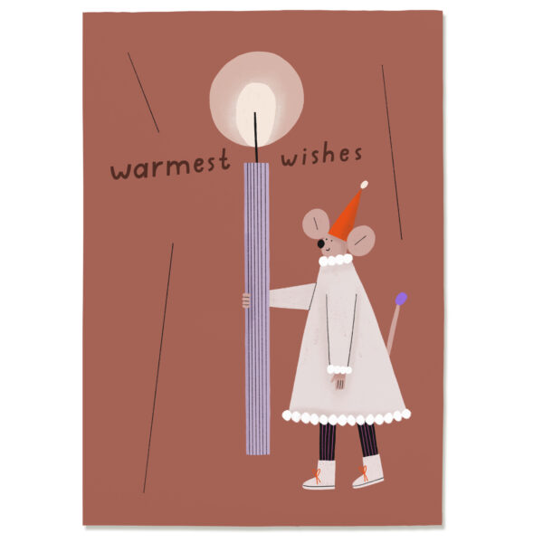 Postkarte „Warmest Wishes“ mit Maus aus Holzschliffpappe mit Illustration von Anna Katharina Jansen