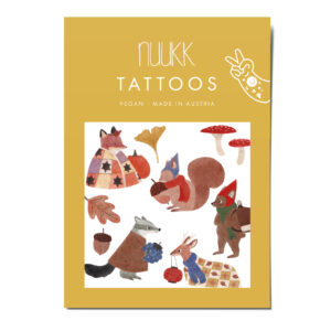 Tattoos "Waldbewohner", Kindertattoos mit Waldtier-Motiven: Fuchs, Bär, Dachs, Reh, Eichhörnchen