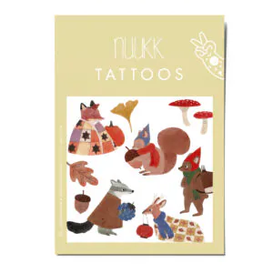 Kindertattoos Waldbewohner, Tattoos Waldbewohner, ohne Talc, one BHA, ohne PTFE, Eichhörnchen, Fuchs, Dachs, Reh, Bär, Pilze, Waldtiere Kindertattoos