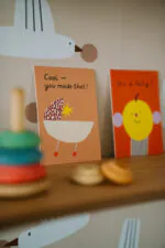 Postkarten von Anna Katharina Jansen auf dicke Holzschliffpappe gedruckt. Baby, Geburtskarte, Geburt