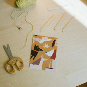 Postkarte mit Hunde-Illustrationen, Anleitung für Bilderleiste, DIY aus Eisstilen