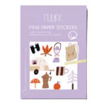 Feine Papieraufkleber Stickerbogen, Aufkleberset "Outdoor": Wohnwagen, Fliegenpilz, Baum, Tasse, Zelt, Rucksack