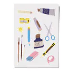 Feine Papieraufkleber Stickerbogen, Aufkleberset "Schule": Radiergummi, Stift, Schere, Tinte, Pinsel, Einschulung, Schultüte