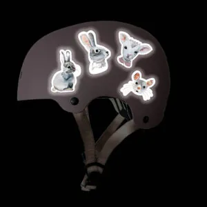 Reflektierende Sticker “Lamm & Hase”. Reflektierende Aufkleber auf Fahrradhelm. Motive: Aquarelltiere, Hase, Lamm, Maus