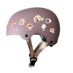 Reflektierende Sticker “Outdoor”. Reflektierende Aufkleber auf Fahrradhelm. Motive: Wohnwagen, Fliegenpilz, Baum, Tasse, Zelt, Rucksack