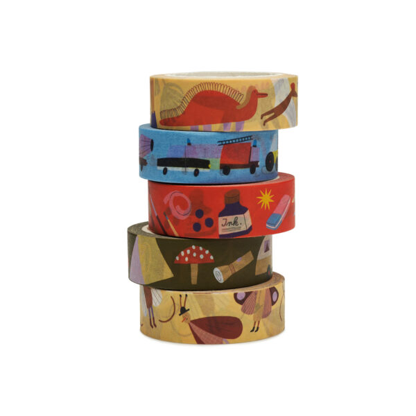 Washi Tape Dinosaurier. Masking Tape mit Autos, Motiven zur Einschulung, Fliegenpilz und Schmetterling.