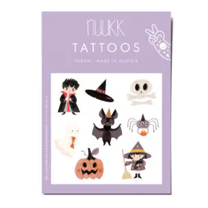Tattoos Halloween, Kindertattoos, Fledermaus, Spinne, Vampir, Hexe, Gespenst, Kürbis, Totenkopf, Melinda Berti