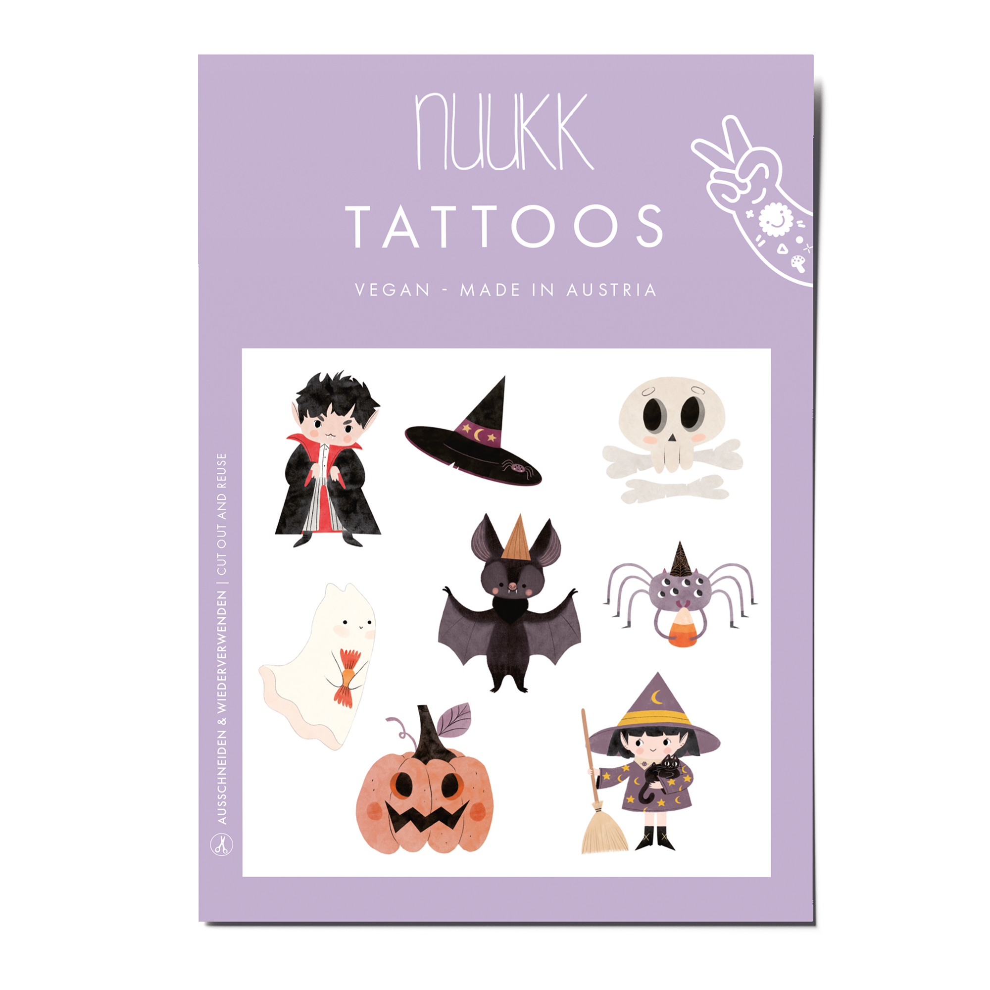 Tattoos Halloween, Kindertattoos, Fledermaus, Spinne, Vampir, Hexe, Gespenst, Kürbis, Totenkopf, Melinda Berti
