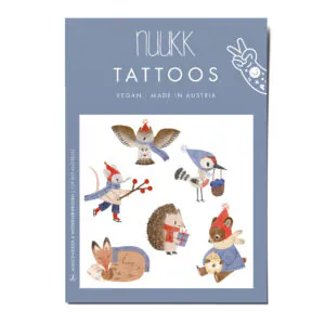 Tattoos Waldtiere im Winter, Kindertattoos, Maus, Eule, Igel, Fuchs, Bär, Wintertiere, Melinda Berti
