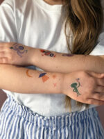 Kindertattoos Space mit Alien, rakete, Planete, Raumschiff, Sterne, Mond, Teleskop