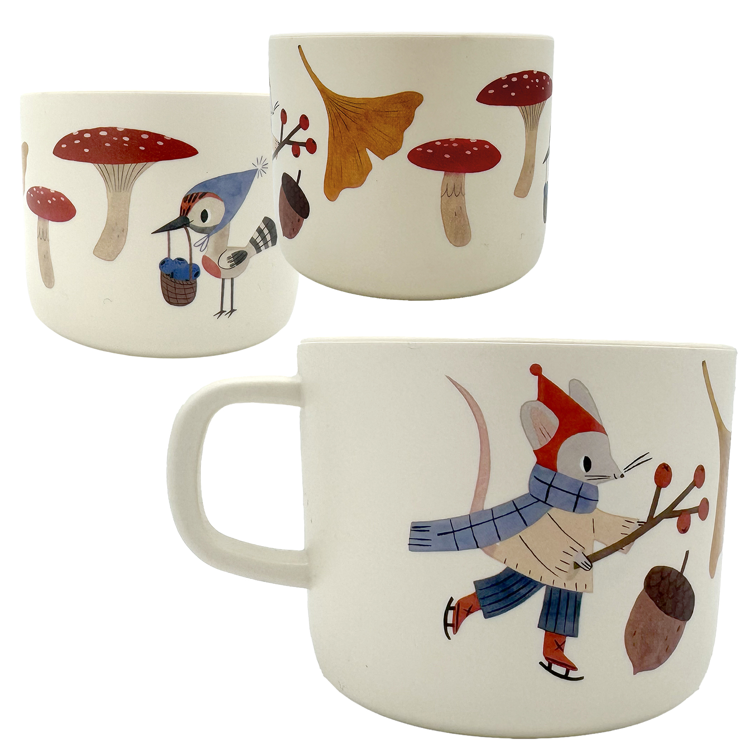 Kindertasse Waldtiere, Maus, Vogel, Pilze, Blätter, Tierzeichnung, rPET, lebensittelsicher, LFGB, EU-Standards Kindertasse Waldtiere, Maus, Vogel, Pilze, Blätter, Tierzeichnung, rPET, lebensittelsicher, LFGB, EU-Standards