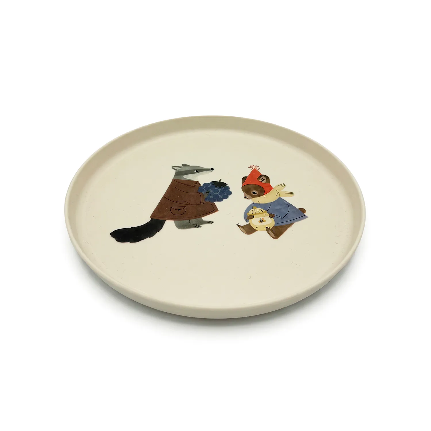 Kids plate forest animals, badger, bear, animal drawing, rPET, food-safe, LFGB, EU standards