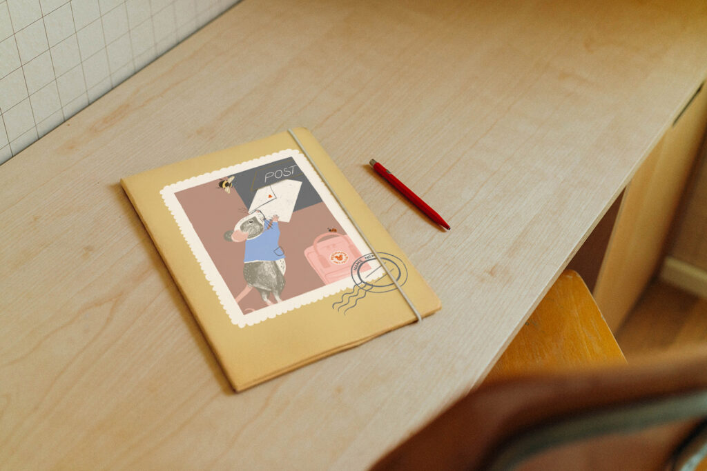 süße gelbe Postmappe "Maus", Din A4, für die Grundschule