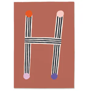Postkarte H, Postkarte Buchstabe H, illustrierte Postkarte mit Buchstabe H, ABC Postkarten, Postkartenset ABC, Buchstabenpostkarten von Anna Katharina Jansen